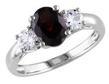 2.00 Carat (ctw) Garnet & Created White Sapphire Three Stone Ring in Sterling Silver